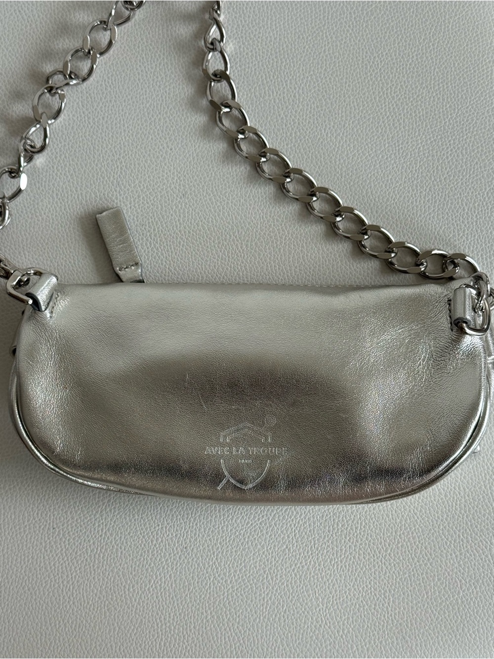 Avec La Troupe Metallic Silver Belt Bag with Chain Strap